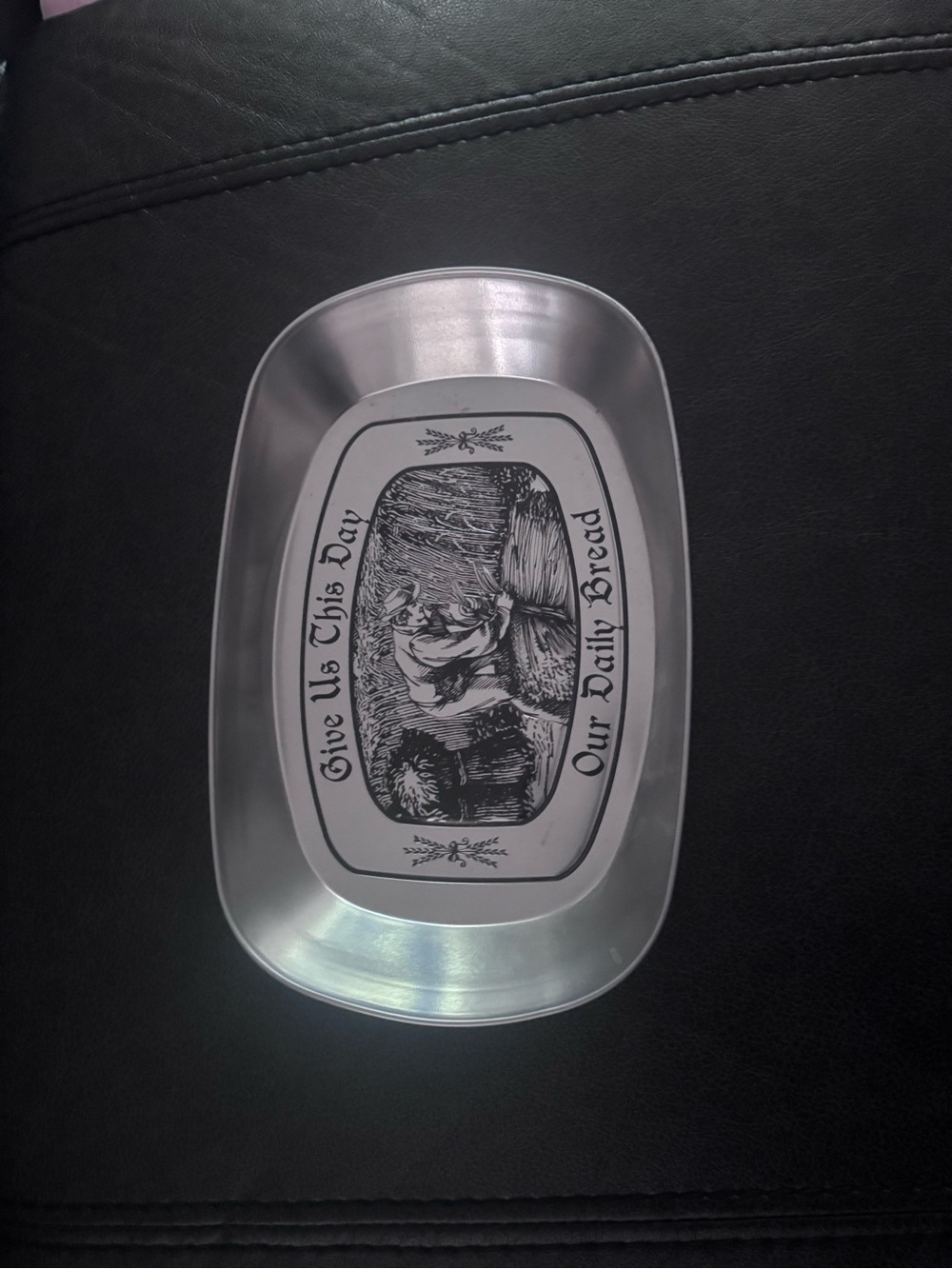 Vintage-Style Bread Tray with Religious Illustration - Silver